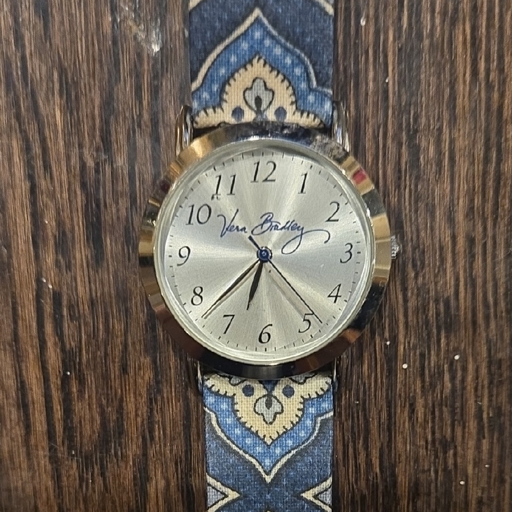 Vera Bradley Gold Dial Watch with Blue Patterned Strap